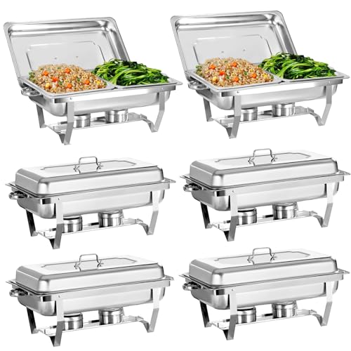 Chafing Dish for Buffet, 6 Pack 9QT Stainless Steel Chafing Servers - size: 6 Pack Silver