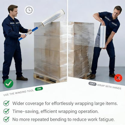 Heavy Duty Stretch Film Dispenser Pole Holder - 48"Long Reaching Industrial Handle for Stretch Wrapping - Fits Rolls 2" to 3" Diamater Cores & Lengths from 12" to 24" - Pallet Wrap (48-inch)