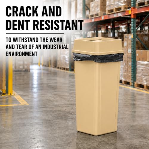 23 Gallon Beige Square Plastic Kitchen Trash Can with Drop Lid - color: Beige