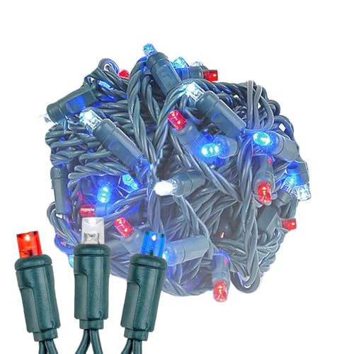 Novelty Lights 100 LED 50ft Red White Blue USA Patriotic String Lights - color: Red / White / Blue