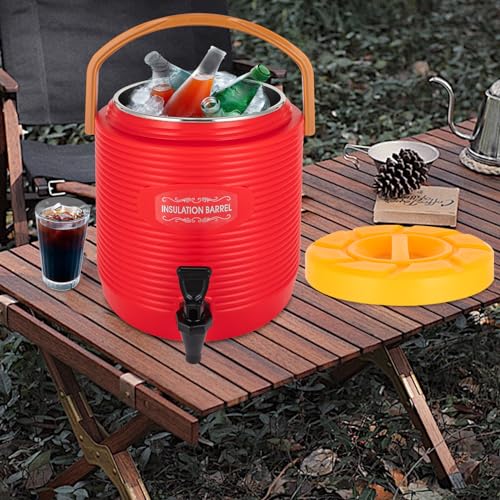 Insulated Beverage Dispenser 3 Gal/6.6Gal, Stainless Steel Commercial Drink Dispenser with Spigot, 24H Hot/Cold Thermal Carafe for Coffee, Tea, Water, Parties (Red, 3Gal / 11L) - color: Red, size: 3Gal / 11L