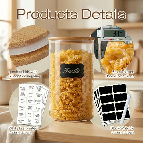 Large Glass Storage Containers with Bamboo Lids for Flour & Sugar, 2 Pack - color: 105oz & 48oz 2 Pack