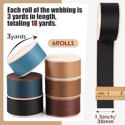 Webbing 1.5 Inch-6 Rolls Polyester-Cotton Striped Webbing 1 1/2 inch Strapping for Purse Backpack Straps-1.5 "Nylon Webbing for Bags Belt Backpacks Luggage 18 Yards - color: Colorful-18 Yards