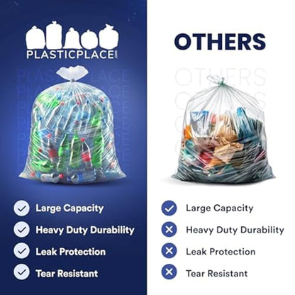 Plasticplace - W55LDC2 55-60 gallon Trash Bags │ 2 Mil │ Clear Heavy Duty Garbage Can Liners │ 38” x 58” 1 Count (Pack of 50) - color: Clear, size: 1 Count (Pack of 50)
