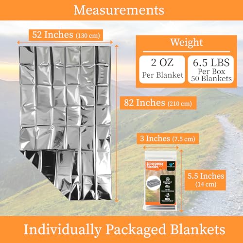 Winterlace Emergency Blankets 25-Pack (52” x 82”) Thermal Mylar Survival Rescue Camping Heat Reflective (25 Pack)