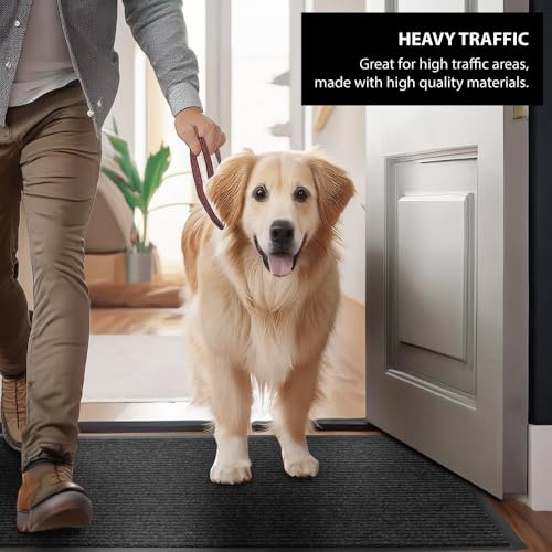 UNIMAT Traffic Guard Door Mat, 3´x 5´, Heavy Duty Waterproof Doormat, Stain and Fade Resistant Welcome Mats, Durable Rubber Backing, Low Profile Entryway Rug, Shoe and Boot Scraper, Black