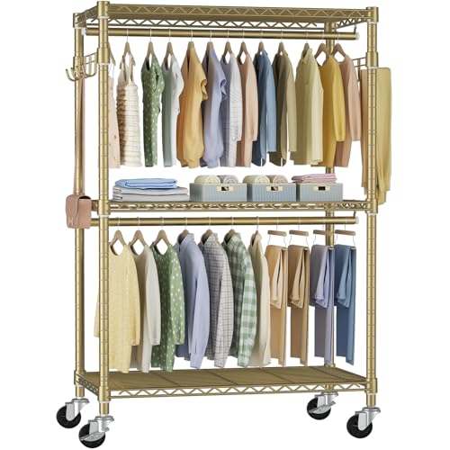 FUTASSI P1 Rolling Clothes Rack, Metal Garment Closet Organizer with Wheels - color: Gold, size: P1