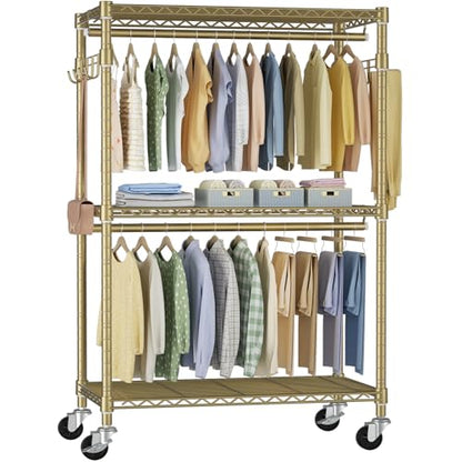 FUTASSI P1 Rolling Clothes Rack, Metal Garment Closet Organizer with Wheels - color: Gold, size: P1