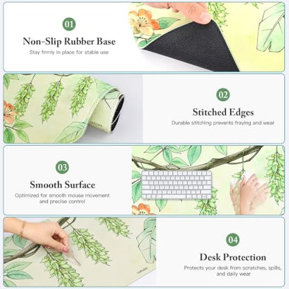 Floral Desk Mat Green Botanical Mouse Pad Extended Keyboard Pad35.4 x 15.7 - color: Aida