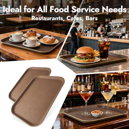 CURTA 2-Pack Restaurant Grade Non-Slip Tray, NSF, 22 Inch x 16 Inch, Plastic Rubber Lined Rectangular Serving Tray, Brown - color: Brown-rectangular, size: 16 Inch x 22 Inch