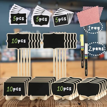 Mini Chalkboard Signs, 30 Pack Framed Small Chalk Board Food Labels with Easel Stand for Party Buffet or Wedding Celebration, Wooden Blackboard as Place Cards for Table Setting or Numbers (30)