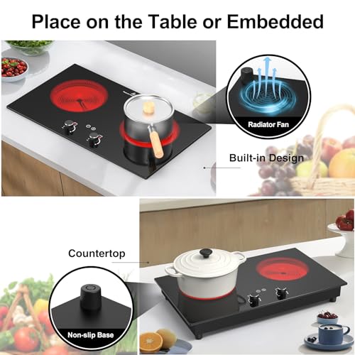VBGK Electric Cooktop,3000W Electric Stove Top,Countertop and Built-in Hot Plate with Child Safety Lock, Timer, LED touch Knob Control,Overheat Protection,110V 2 Burner Induction Cooktop - size: 2 Burner Induction Cooktop