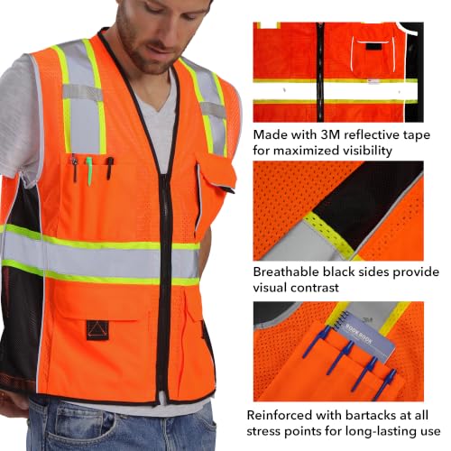 Dib Safety Heavy Duty Safety Vest Reflective with Pockets Made with 3M tape - color: Orange, size: XX-Large