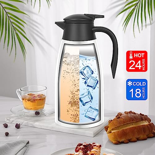 70oz Thermal Coffee Carafe Insulated Coffee Thermos Airpot, Stainless Steel Coffee Carafes Urn For Keeping Hot, Double Walled Insulated Vacuum Flask, Hot Beverage Drink Tea Coffee Dispenser, White - color: White