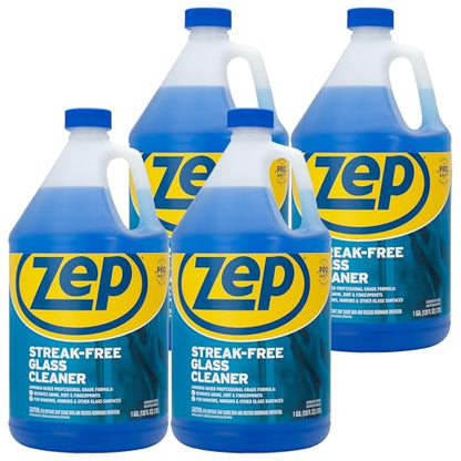 Zep Streak-Free Glass Cleaner - 1 Gallon (Case of 4) ZU1120128 - Professional Grade Formula that Cleans Dirt, Fingerprints, Grime, Smoke Haze, and Toothpaste on Windows, Mirrors, and Other Glass - size: 128 Fl Oz (Pack of 4)