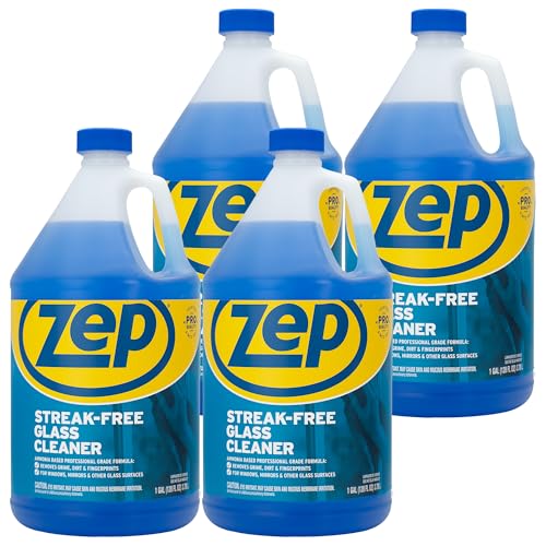 Zep Streak-Free Glass Cleaner - 1 Gallon (Case of 4) ZU1120128 - Professional Grade Formula that Cleans Dirt, Fingerprints, Grime, Smoke Haze, and Toothpaste on Windows, Mirrors, and Other Glass - size: 128 Fl Oz (Pack of 4)