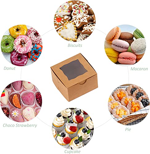 100Pcs Paper Cookie Boxes With Window Small Bakery Boxes 4x4x2.5 Inches Mini Cake Boxes For Pastries,Cupcakes,Desserts,Donuts,Chocolate Strawberries,Candy,Treat Boxes(4 * 4 * 2.5,Brown) - color: Brown