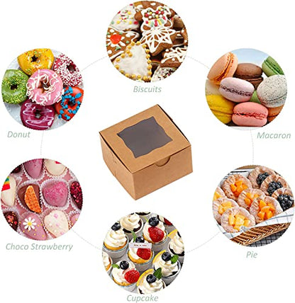 100Pcs Paper Cookie Boxes With Window Small Bakery Boxes 4x4x2.5 Inches Mini Cake Boxes For Pastries,Cupcakes,Desserts,Donuts,Chocolate Strawberries,Candy,Treat Boxes(4 * 4 * 2.5,Brown) - color: Brown