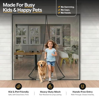 AUGO Magnetic Screen Door - Self Sealing, Heavy Duty, Hands Free Mesh Partition Keeps Bugs Out - Pet and Kid Friendly - Patent Pending Keep Open Feature - 74 Inch x 81 Inch - size: 74" x 81"
