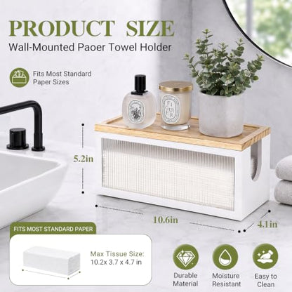 Wooden Paper Towel Holder with Lid & Acrylic Window Wall Mounted - color: White Acrylic