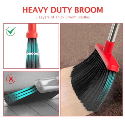 Broom and Dustpan Combo Set,51" Long Handle,Black Red - color: Black Red