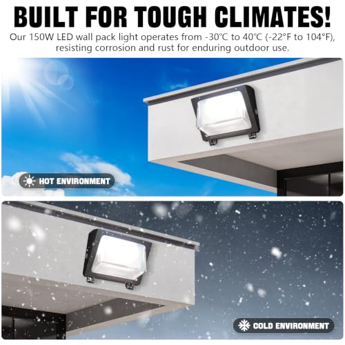150W LED Wall Pack with Photocell Dusk to Dawn 5000K 0-10V Dimmable - 4pack - size: 150W