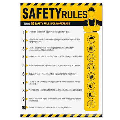 Workplace Safety Rules Poster 18'' x 24'' - OSHA Compliant Safety Rules Poster for Workplace, Warehouses, Office & Industrial, Laminated Workplace Rules Poster Guidelines Waterproof, Tear-Resistant - size: General
