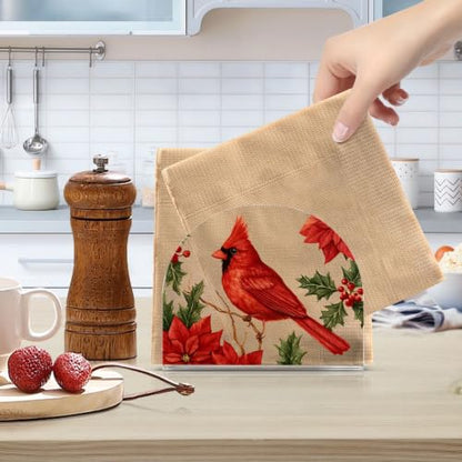 Cardinal Poinsettia Napkin Holder for Table Acrylic Tissue Dispenser - color: Cardinal Poinsettia