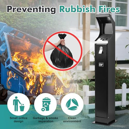 Commercial Trash Can Disposal Outdoor Heavy Duty Outdoor Vertical Trash Can Standing Rubbish Bin for Patios Gardens Hotels Pubs Offices(Black)