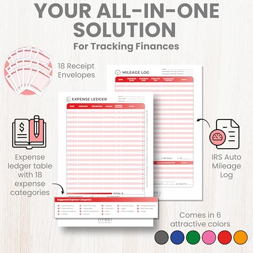 Extra Large Receipt Envelope & Receipts Organizer (Pack of 18) - Efficiently Manage Business Expenses & Log Mileage Trips - 8.5” x 11.0” Inches, Red Color- Business Ledger for Small Business - color: Red