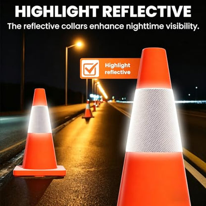 20 Pack 18" Construction Parking Cones, High Toughness Traffic Cones with Reflective Collars, PVC Parking Cones, Hazard Construction Cones for Commercial Parking Lot Management, Driveway Road Parking