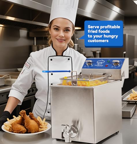 TOPKITCH 8.5Qt Electric Fryer with Oil Drain,30 Minutes Timer,Stretch forming oil tank,Lid and Solid Wire Mesh Basket,Medium Duty Commercial Electric Countertop Deep Fryers-120V,1800W - size: 8.5QT