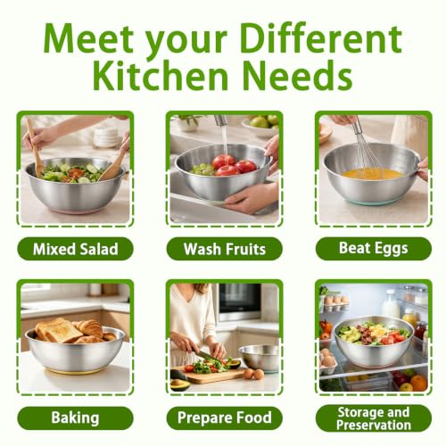 GIUOIDUO Stainless Steel Mixing Bowls Set with Non-Slip Base, Set of 5
