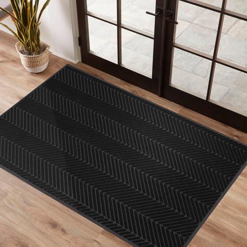 Front Door Mat Indoor Outdoor Entrance, 3' x 5' Heavy Duty Doormat Entryway - color: Black, size: 3' x 5' (Rectangular)