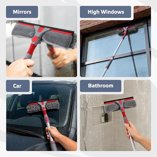 DSV Standard 2-in-1 Window Cleaning Squeegee Kit with 60’’ Extension Pole, Rotatable Bendable Head, Microfiber & Chenille Pads, Window Cleaner Tool for Indoor/Outdoor, High Windows, Shower and Car - size: 60 inches