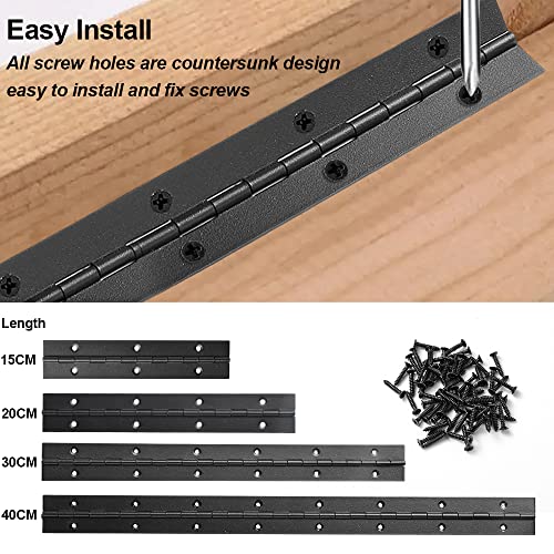 4 Pack 16 Inch Piano Hinge, Heavy Duty Continuous Hinge with Holes for Cabinets Boat Marine Door, 304 Stainless Steel 0.04" Leaf Thickness 1.2'' Open Width (Black) - size: 16 Inch