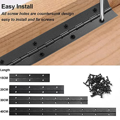 4 Pack 16 Inch Piano Hinge, Heavy Duty Continuous Hinge with Holes for Cabinets Boat Marine Door, 304 Stainless Steel 0.04" Leaf Thickness 1.2'' Open Width (Black) - size: 16 Inch