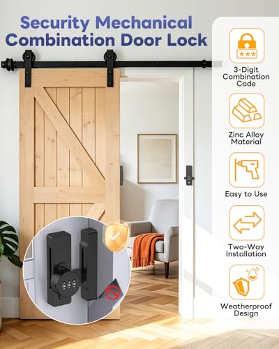 Sliding Barn Door Lock, 3-Digit Password Locks, Black - color: Black