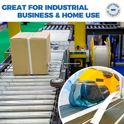 Heavy Duty Woven Cord Flat Rope - 1000ft x ½” Roll - Banding & Pallet Strapping Kit - Includes Virgin Polyester Strapping Roll & Self-Dispensing Box