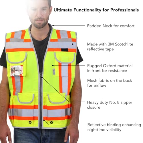 Dib Safety Hi Vis Heavy Duty Surveyor Safety Vest Made with 3M Tape - color: Yellow / Heavy Duty, size: Large