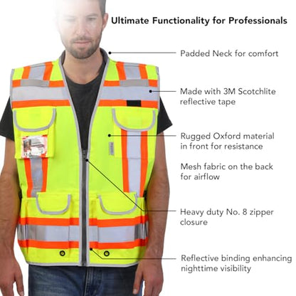 Dib Safety Hi Vis Heavy Duty Surveyor Safety Vest Made with 3M Tape - color: Yellow / Heavy Duty, size: 3X-Large