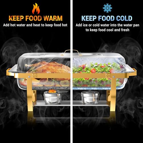 Chafing Dishes for Buffet, 8 Qt Food Warmers 4 Pack 4 Pans Half Gold - color: Half-Gold