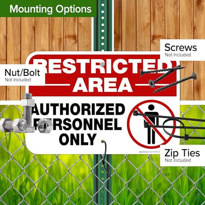 Restricted Area Authorized Personnel Only Sign, 12x18 Inches, Rust Free - size: 12x18 Aluminum