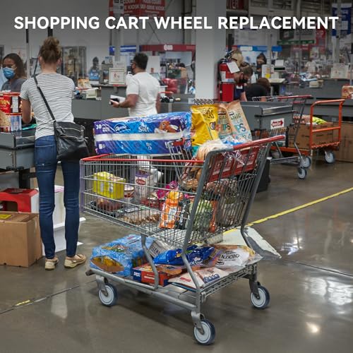 5'' Shopping Cart Wheels Replacement, 3/8" Casters Set of 4 Rubber Wheels for Cart Supermarket Grocery Retail Stores, Each Wheel Load 350lbs (4 Wheel, Grey) - style: Grey (3/8'' Bore)