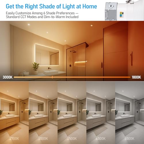 TORCHSTAR 8-Pack 6CCT 4 Inch LED Recessed Light Canless, Dim to Warm, White - color: White-Dim to Warm, size: 4 Inch