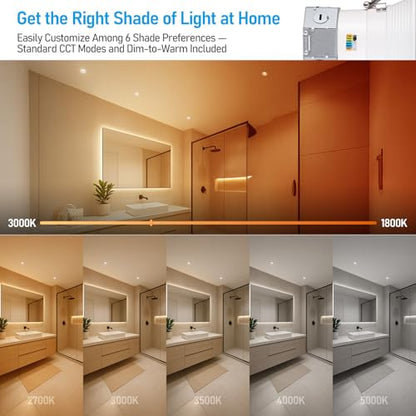 TORCHSTAR 8-Pack 6CCT 4 Inch LED Recessed Light Canless, Dim to Warm, White - color: White-Dim to Warm, size: 4 Inch