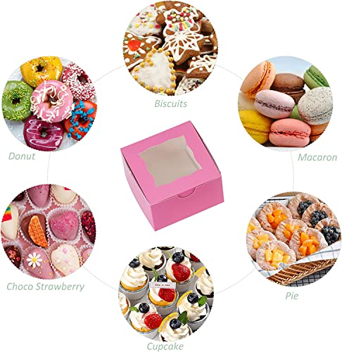 100Pcs Paper Cookie Boxes With Window Small Bakery Boxes 4x4x2.5 Inches Mini Cake Boxes For Pastries,Cupcakes,Desserts,Donuts,Chocolate Strawberries,Candy,Treat Boxes(4 * 4 * 2.5,Pink) - color: Pink