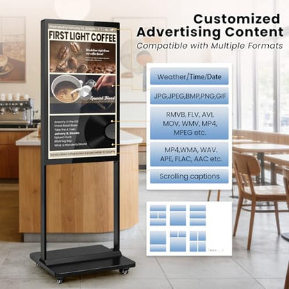 43" Digital Signage Display Kiosk Indoor Floor Standing Advertising Black - size: 43 Inch-Black