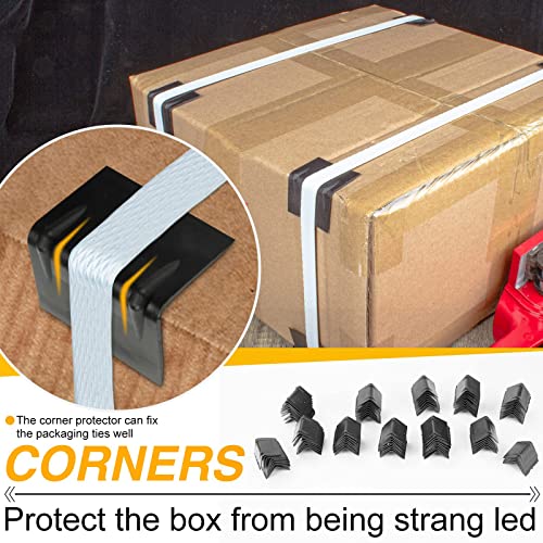 Box Packing Strapping Tool, Manual Sealer Heavy Duty Poly Strapping Tensioner Cutter Tool Kits for 1/2"-3/4" Wide Strap with 328ft Straps & 100 Buckles 50 Label 100 Edge Protectors