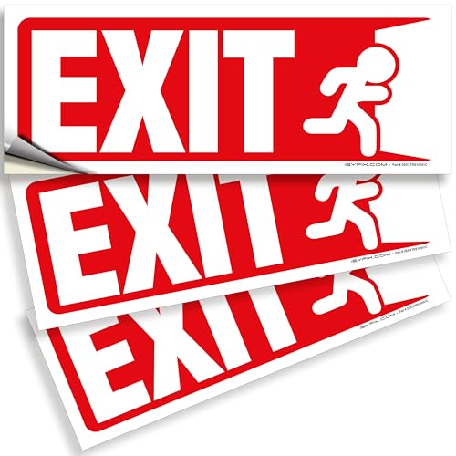iSYFIX Exit Signs Stickers, 10x4 Inch, 3 Pack, White & Red - color: White & Red